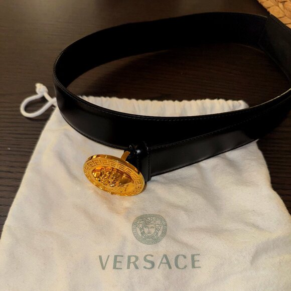 Versace Black Leather Medusa Belt